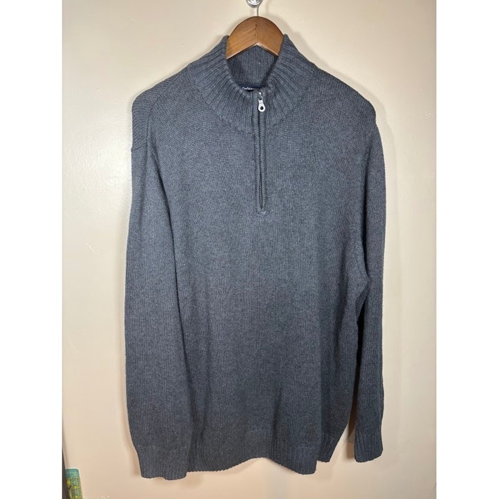 Croft & Barrow Mens XL Gray Quarter Zip Mock Neck Cotton Blend Knit Sweater